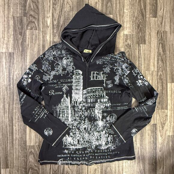 Cactus Italy Rome Leaning Tower Colosseum Graphic Zip Hoodie Sweatshirt Black XL - Picture 1 of 7